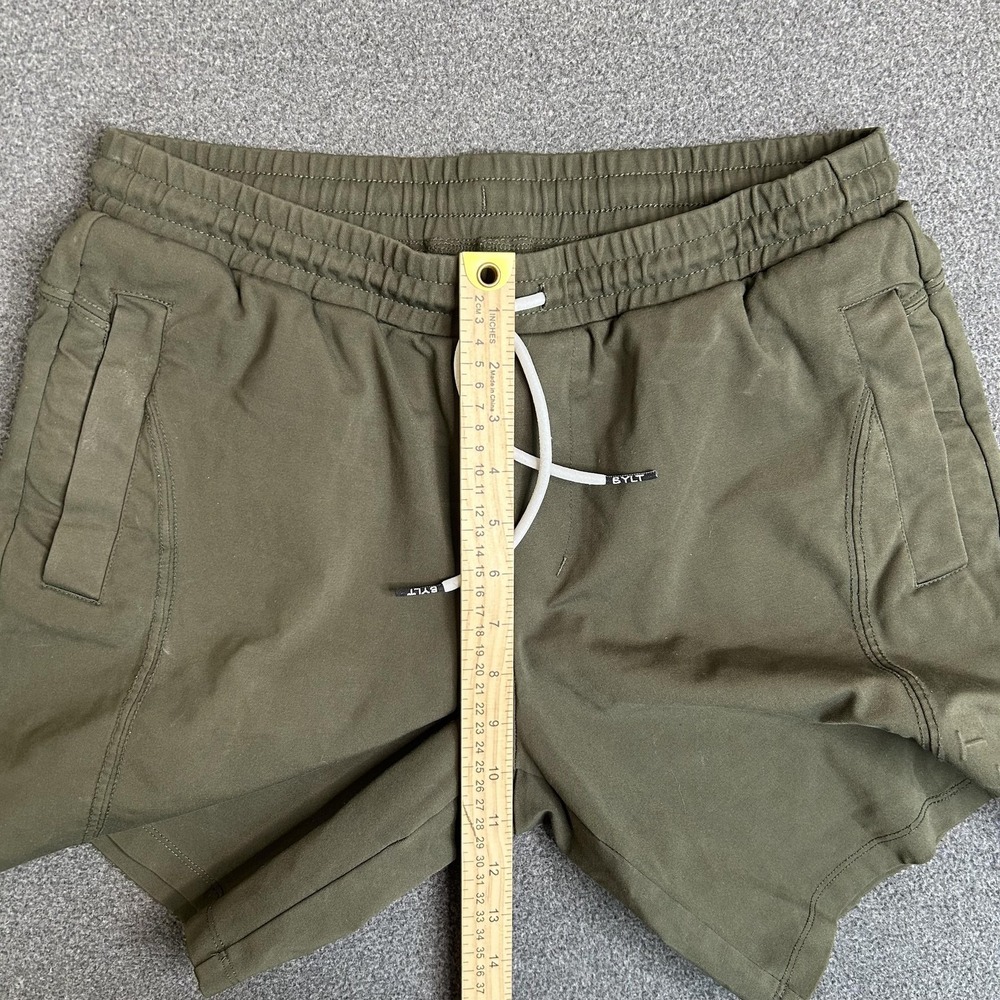 BYLT Shorts Men's M Green Elastic Stretch Athletic Drawstring Pockets 7 Inseam - Picture 8 of 11